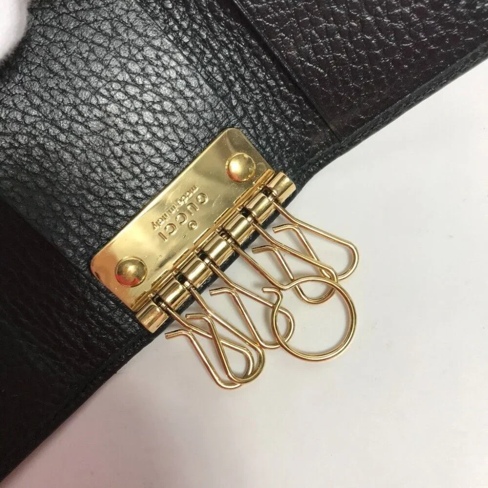 GUCCI 456118 GG Marmont 6-Ring key Key Case Leather Black/Gold